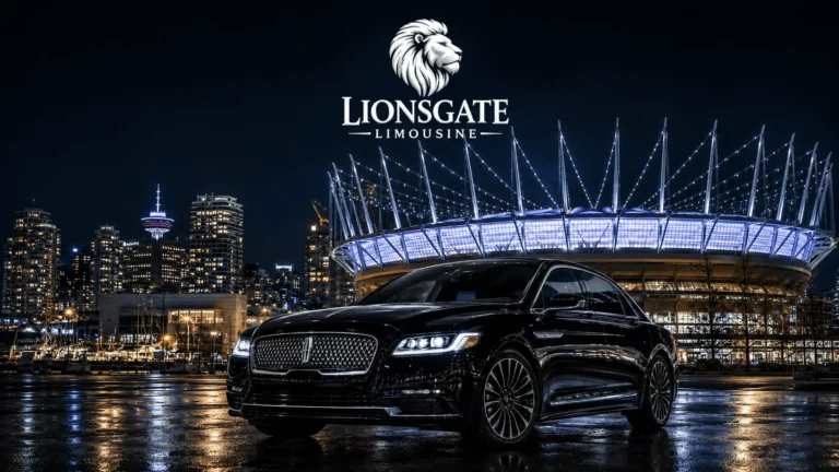 Black car service in Vancouver near BC Place Stadium at night