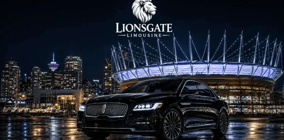 Black car service in Vancouver near BC Place Stadium at night